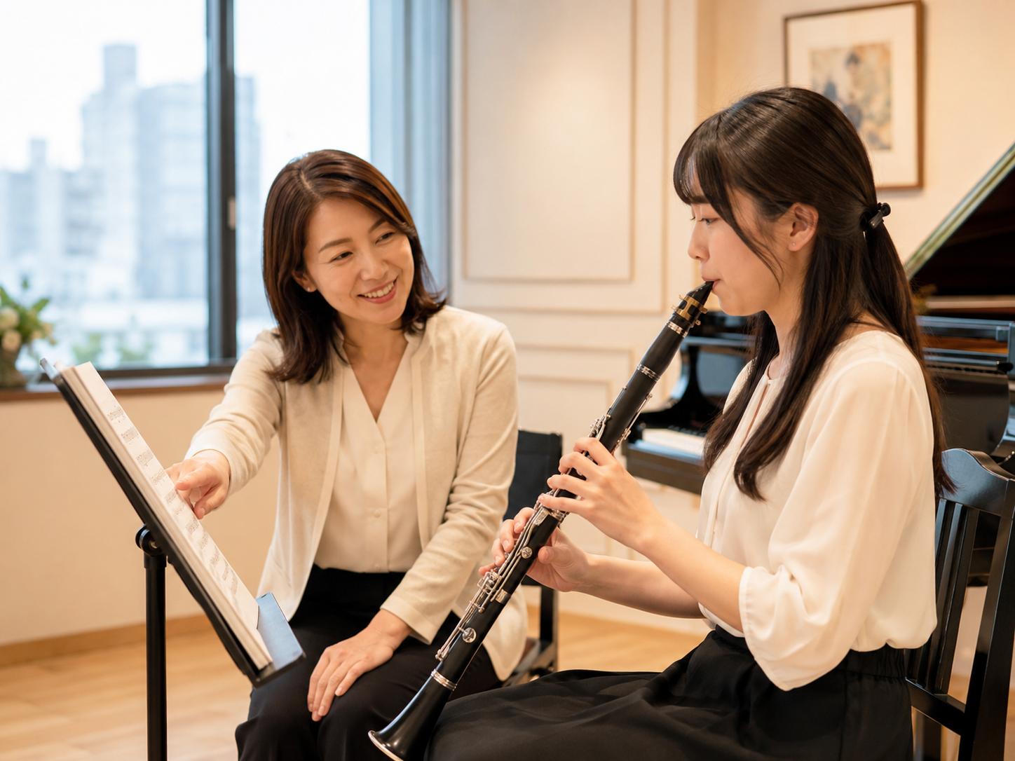 笑顔で音楽レッスンを受ける子ども