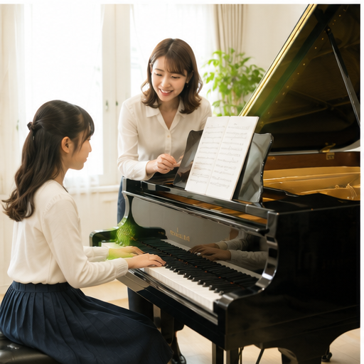 先生と生徒のピアノレッスン風景