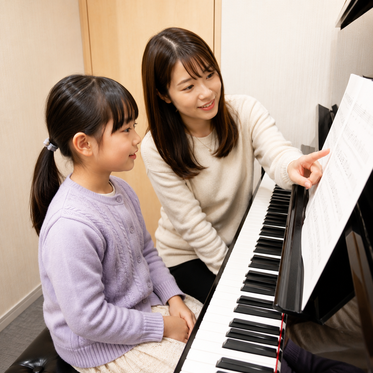 ピアノを弾く子どものレッスン風景