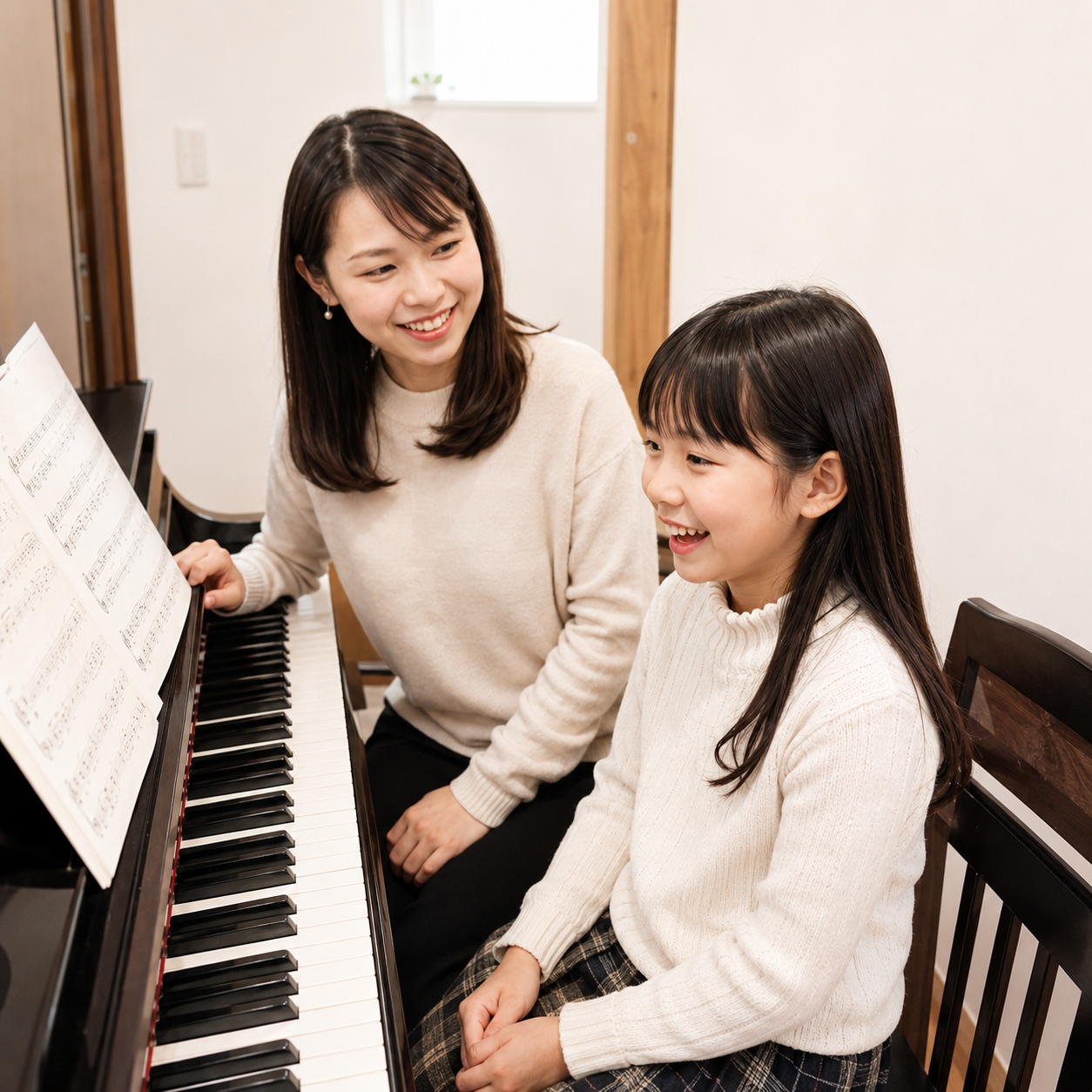 笑顔で歌う子どもの声楽レッスン風景