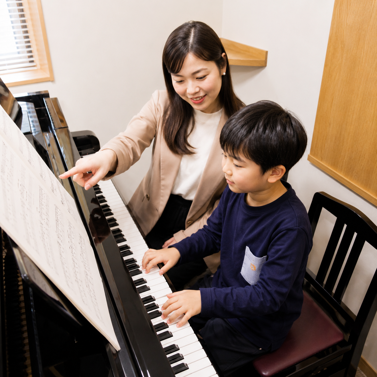 ピアノを弾く子供のレッスン風景